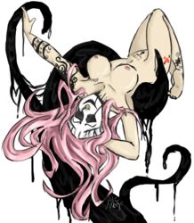 1girls alemage breasts female female_only laying_back light-skinned_female light_skin nose_piercing nose_ring nude pale_skin pink_hair scp-035 scp035 scp_containment_breach scp_foundation solo tattoos tentacle