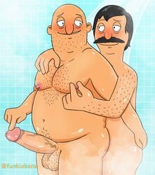 2boys balls bob's_burgers bob_belcher foreskin funkiebara gay glans hair hairy hairy_balls male_only nipple_pinch nipple_tweak nude nude_male older older_male penis retracted_foreskin shower tagme teddy teddy_(bob's_burgers) uncut veiny_penis yaoi