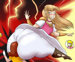 3girls a_link_to_the_past alternate_ass_size arm_bracers ass ass_in_dress big_ass big_butt blonde_hair blue_eyes bottom_heavy bubble_ass bubble_butt butlova embarrassed face_in_ass fat_ass fat_butt female female_only fully_clothed gold_crown grey_pants happy happy_tears huge_ass huge_butt hyper_ass large_ass large_butt looking_at_ass looking_at_butt looking_at_self looking_back mario_(series) massive_ass massive_butt multiple_girls nintendo orange_hair pale-skinned_female pale_skin pants peach_bomber pink_dress princess_daisy princess_peach princess_zelda proud shoes speech_bubble super_smash_bros. teeth text_bubble the_legend_of_zelda tiara vambraces white_skin yellow_dress zelda_(a_link_between_worlds)