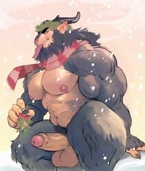 1boy anthro balls ballsack bara beard beefy body_fur boner christmas claws dirtyyeen erect_penis erection facial_hair foreskin furry goat_ears hairy_male horns humanoid humanoid_penis hunk intact krampus leaf_crown looking_at_viewer male male_nipples male_only masculine mature_male mezcal mistletoe musclegut muscles muscular muscular_male mythical_creature nude nude_male partially_retracted_foreskin pecs penis pink_eyes pubes pubic_hair scarf scrotum shoegaze. snow snowing spread_legs testicles tongue tongue_out uncut winter wreath yellow_sclera