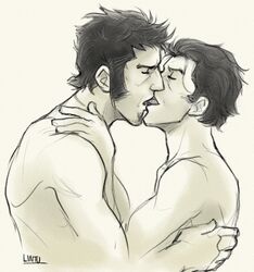 2boys french_kiss gay kissing lintufriikki monochrome sketch sniper sniper_(team_fortress_2) spy spy_(team_fortress_2) team_fortress_2 topless yaoi