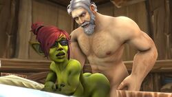 3d ambiguous_penetration ass big_breasts breasts doggy_style ear_piercing earrings from_behind glasses goblin goblin_female green_skin large_breasts makeup piercing purple_eyes red_hair sex shortstack sideboob size_difference tonysblock warcraft world_of_warcraft