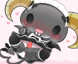 1boy anus berry_(lloromannic) black_body black_eyes black_wings blush driosawm heart_shaped_tail hearts horns lloromannic looking_at_viewer maid_uniform male male_only oerba_yun_fang open_mouth panties panties_aside penis pink_background sanrio tail testicles wings