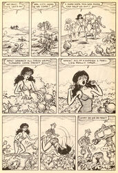 1girls 3boys black_hair breast cherry_poptart_(comic) comic comic_page dialogue ellie_dee fainted fall fell female flower flower_field flowers jean_shorts larry_welz lion lion_ears lion_man lion_tail lionman nipple nipple_bulge outdoors paperboy passed_out robot robot_boy sleeping sleepy straight_hair torn_tank_top weed weeds