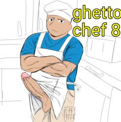 angry apron arms_crossed balls big_penis blue_shirt charlie_guzman chef_dashie chef_hat crossing_arms dashie_(dashiegames) dashiegames dashiexp dominican erection fat_man gay genitals horny looking_at_viewer male muscles plain_background simple_background solo solo_focus solo_male straight testicles uncolored_background white_apron white_background yellow_text youtube youtuber