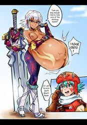 .hack .hack//games belly big_belly black_rose_(.hack//) blackrose_(.hack) breasts dark-skinned_female dark_skin female nipples red_eyes same_size_vore tagme voraciousmoga vore white_hair