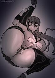 big_breasts breasts clothed danganronpa danganronpa_v3 darky female harukawa_maki huge_breasts leg_up legs_up long_hair looking_at_viewer pussy straight_hair thick_thighs uncensored wide_hips