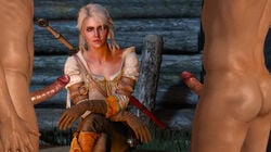 1girls 2boys 3d cd_projekt_red ciri clothed_female_nude_male erection penis the_witcher the_witcher_(series) the_witcher_3:_wild_hunt urik veiny_penis