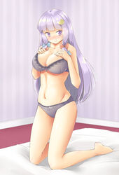 arnest big_breasts blush bra breasts female female_only lingerie long_hair panties patchouli_knowledge purple_eyes purple_hair touhou