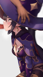 1boy 1girls arm_support bangs big_eyes black_hair blowjob blue_eyes blunt_bangs blush breasts censored censored_penis cleavage cleavage_cutout collar cum cum_in_mouth cum_inside cumshot deepthroat earrings eyelashes face_fucking feet_out_of_frame fellatio female female_focus genshin_impact gloves grey_background hair_between_eyes hair_ornament hat head_grab hi_res high_resolution highres hizake jewelry kashu_(hizake) leotard light-skinned_female light_skin long_hair looking_at_penis male medium_breasts mona_(genshin_impact) mosaic_censoring oral oral_sex penis petite plain_background sex side_view sidelocks simple_background sitting source_request stockings swallowing sweatdrop teenager thin_waist throat_fuck tied_hair twintails very_long_hair wide_eyed witch_hat