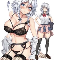 amagi_(amagi626) big_breasts fishnets lingerie sakuya_izayoi tagme touhou