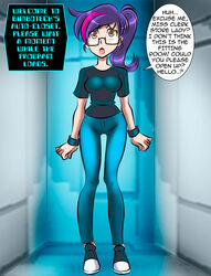 glasses original_character pink_hair pre-transformation purple_hair t-shirt transformation zorro-zero