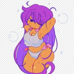 1girls arms_behind_head cleavage female female_only genie long_hair messy_hair pajamas panties purple_hair shantae shantae_(character) shirt smooth_skin solo sweat sweaty thick_thighs wayforward yournewwaifu