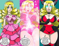 animal_ears bimbo bimbofication brainwash breast_expansion caelia dollification female hypnosis identity_death miniskirt original_character pink_dress tagme tiara transformation transformation_sequence zorro-zero