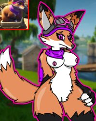 1girls anthro black_fur canine dodger_(fortnite) epic_games female female_only fortnite fox furry nude nude_female orange_fur outdoors outside solo tagme video_games white_fur