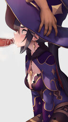 1boy 1girls after_fellatio after_oral after_sex arm_support bangs big_eyes black_hair blowjob blue_eyes blunt_bangs blush breasts censored censored_penis cleavage cleavage_cutout collar cum cum_drip cum_in_mouth cum_inside cum_string cum_trail cumdrip cumshot earrings eyelashes feet_out_of_frame fellatio female female_focus forced genshin_impact gloves grey_background hair_between_eyes hair_ornament hat head_grab hi_res high_resolution highres hizake jewelry kashu_(hizake) leotard light-skinned_female light_skin long_hair looking_at_partner looking_at_penis male medium_breasts mona_(genshin_impact) mosaic_censoring oral oral_sex penis petite plain_background rape sex side_view sidelocks simple_background sitting source_request stockings swallowing teenager thin_waist tied_hair twintails very_long_hair wide_eyed witch_hat