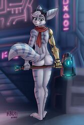 2020 ass cyberpunk fur furry heresy_(artist) looking_back nude ratchet_and_clank ratchet_and_clank:_rift_apart rivet_(ratchet_and_clank) solo tagme weapon