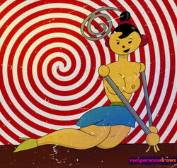 1girls antenna black_hair breasts disney female female_only hypnosis lying nipples polina_polie robot robot_girl rolie_polie_olie smile temperancedraws vintage yellow_skin