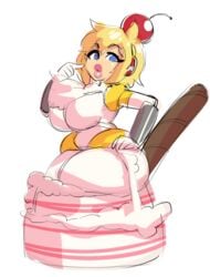 aegis_(persona) aigis_(persona) android bimbo bimbofication borvar cake cake_girl fat female female_only food_girl large_breasts persona persona_(series) persona_3 puckered_lips shin_megami_tensei solo solo_female thick transformation