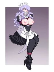 1girls alternate_costume arms_behind_back ball_gag bearbuckscoffee bondage bound breasts breasts_out camilla_(fire_emblem) cloth_gag fire_emblem fire_emblem_fates gag high_heels large_breasts long_hair looking_at_viewer maid makeup nintendo nipples purple_eyes purple_hair rope rope_between_breasts rope_bondage solo solo_female wavy_hair