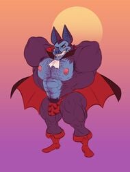 anthro armpit_hair arms_up bara bat body_hair boots bulge cape chest_hair cloak dirtyyeen furry hands_behind_head hunk looking_at_viewer male male_only mezcal muscles muscular nipple nipple_piercing nipple_rings partially_clothed pubic_hair sharp_teeth shoegaze. smiling underwear vampire