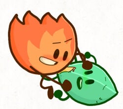 1boy 1girls battle_for_bfdi battle_for_dream_island blush eyebrows fire fireafy firey_(bfdi) inanimate leaf leafy_(bfdi) object object_shows penetration penis pussy sex smiling sweat teeth