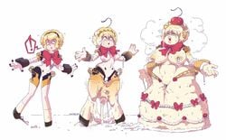 1girls aegis_(persona) aigis_(persona) big_breasts big_lips bimbo bimbofication blonde_hair blue_eyes bow breast_expansion breasts cake cake_girl cavitees confused confusion cream female female_only food food_creature food_girl gynoid lactating large_breasts lips living_food magic persona persona_3 ribbon robot robot_girl short_hair solo standing thick_legs thick_thighs thighhighs transformation transformation_(object) transformation_sequence video_game video_games voluptuous wide_hips