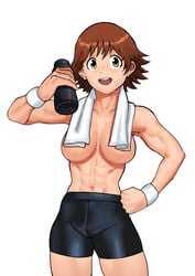 abs cessa honda_mio idolmaster large_breasts muscular_female sweat towel