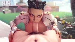 1boy 1girls 3d animated apex_legends big_penis black_hair blowjob braided_twintails brazilian breasts brown_hair caustic_(apex_legends) dark-skinned_female deep_blowjob deepthroat electronic_arts erection eye_contact fellatio female hands_on_lap irispoplar latina light-skinned_male loba_(apex_legends) looking_at_viewer makeup male no_sound nude_male oral pale-skinned_male penis pov pubic_hair red_eyeshadow red_hair red_nails seductive_eyes source_filmmaker straight struggling_to_fit tagme throat_barrier tight_throat two_tone_hair video yellow_eyes