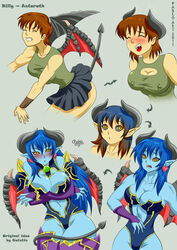 2011 ass_expansion black_sclera blue_skin blush breast_expansion corruption demon demon_girl demon_horns demon_tail demon_wings eye_color_change female identity_death large_ass large_breasts leotard locofuria navel original_character skin_color_change succubus thick_thighs transformation transformation_sequence wide_hips yellow_eyes