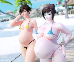 2girls 3d asian asian_female belly big_breasts bikini blender breasts female female_only huge_belly large_breasts looking_at_viewer mei_(overwatch) multiple_girls overwatch pregnant ready_to_pop the_blue_widow33 tracer