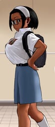 arung_samudra_(cessa) cessa dark-skinned_female glasses huge_breasts school_uniform schoolgirl tented_shirt