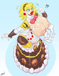 1girls aegis_(persona) aigis_(persona) big_breasts big_lips bimbo bimbofication blonde_hair blue_eyes bow breast_expansion breasts cake cake_girl confused confusion cream female female_only food food_creature food_girl gynoid lactating lactation large_breasts lips living_food magic persona persona_3 ribbon robot robot_girl short_hair solo standing thick_legs thick_thighs thighhighs transformation transformation_(object) transformation_sequence video_game video_games voluptuous wide_hips