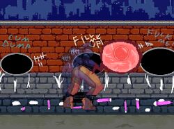 akuma alley anal_sex animated animated_gif bara brick_wall capcom gay glory_hole kuromaru_(mugen) loop m.u.g.e.n male/male male_only male_pregnancy mpreg pregnant_male sprite_art street_fighter stuck_in_wall through_wall