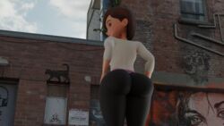 1girls 3d big_ass big_butt blender disney female female_only glitch02 helen_parr looking_at_viewer looking_back outside pixar smooth_skin solo the_incredibles