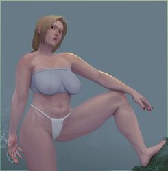 1girls cigarette female female_only fundoshi mature mature_female mature_woman milf naruto ngmi sagging_breasts smoking solo thick thick_legs thick_thighs tsunade