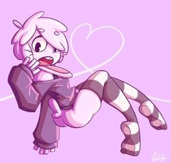 2021 anthro bunny_boy femboy fur fzst gay girly male male_only partially_clothed pink_fur pink_hair rabbit solo thighhighs youtuber