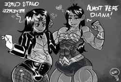 2boys black_and_white bulge dc_comics dialogue diana_prince duo erection erection_under_clothes femboy ftm_transformation genderswap genderswap_(ftm) male male_only monochrome muscular muscular_femboy muscular_male onat onatart penis penis_under_clothes rule_63 tagme text transformation wonder_woman wonder_woman_(series) zatanna zatanna_zatara