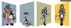 2girls blue_skin breast_expansion corruption demon demon_girl demon_horns demon_tail demon_wings eye_color_change hong_meiling identity_death large_breasts nyxx-x red_skin sakuya_izayoi skin_color_change succubus touhou transformation transformation_sequence