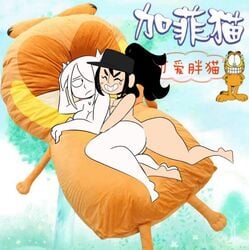 bed black_hair crown cuddling garfield_(series) garfield_the_cat nude oc ponytail rule_63 solidrich tabbes vaz0v white_hair white_skin youtube youtuber yuri