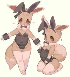 ? anthro anthrofied belly blush bow_on_head breasts brown_body brown_eyes brown_fur bunny_costume bunny_ears_(cosmetic) bunnysuit clothing clothing_bow costume cute cute_face cute_fang dipstick_ears dipstick_tail eevee female fupa fur furry furry_only green_background heart legwear mammal multicolored_body multicolored_ears multicolored_fur multicolored_tail multiple_angles navel_cutout nintendo pokémon_(species) pokemon rikose simple_background skindentation small_breasts standing stockings tail thick_thighs thigh_gap tuft two_tone_body two_tone_fur video_games white_body white_fur