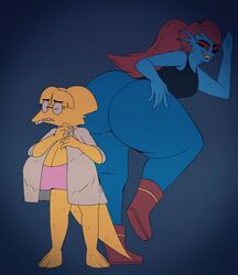 2girls alphys anthro cynicaltwin glasses huge_ass huge_breasts mrwastemaster scalie undertale undyne