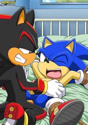 2boys anal anal_penetration anal_sex anthro balls bbmbbf bed bondage gay male male/male male_only mobius_unleashed one_eye_closed open_mouth palcomix penis rape rear_deliveries rope rope_bondage sega sex shadow_the_hedgehog sonadow sonic_(series) sonic_the_hedgehog sonic_the_hedgehog_(series) teeth tongue yaoi