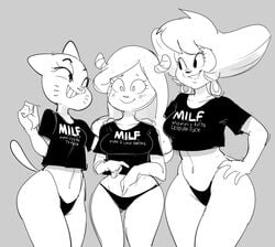 2021 3girls anthro ass bovid caprine cartoon_network chun-ni clothing crossover curvy dbaru disney domestic_cat domestic_goat felid feline felis female goat goof_troop group hair hand_on_hip hi_res highleg_panties hoop_earrings mammal midriff milf miracle_star monochrome nicole_watterson no_pants panties peg_pete rough_sketch shirt sketch smile t-shirt text text_on_clothing text_on_shirt text_on_topwear the_amazing_world_of_gumball thick_thighs thong topwear underwear wide_hips