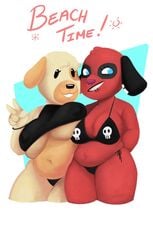 2girls animal_crossing bikini canine cherry_(animal_crossing) domestic_dog female female_focus female_only furry golden_retriever goldie_(animal_crossing) mammal nintendo slow-sails tagme