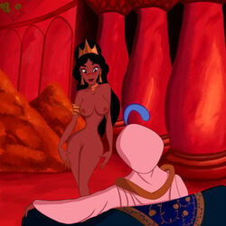 1boy 1girls aladdin aladdin_(character) canon_couple clothed_male_nude_female cmnf disney disney_prince disney_princess evil_queen_jasmine hourglass_figure jafar_harem_outfit nipple_piercing nipple_rings nipples nude_female presenting princess_jasmine shaved_pussy unseen_male_face venik