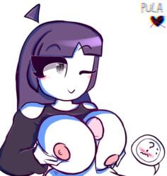 anon big_breasts blush female lila_(spooky_month) milf mother paizuri penis pureboiii sex spooky_month sweat traced traced_art