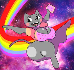 anthro ass breasts feline meme mrpr1993 nyan_cat rainbow space tail thick_thighs