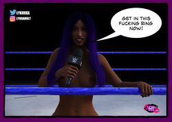 1girls 3d 3d_(artwork) 3dbabes 3dhentaihero 3dx blue_hair breasts dark-skinned_female dark_skin female female_only long_hair lykoxxx nipples nude sasha_banks solo topless wrestling wwe wwe_diva