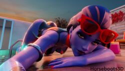 3d afternoon blender_(software) drink horseboots3d overwatch pool poolside swimsuit widowmaker